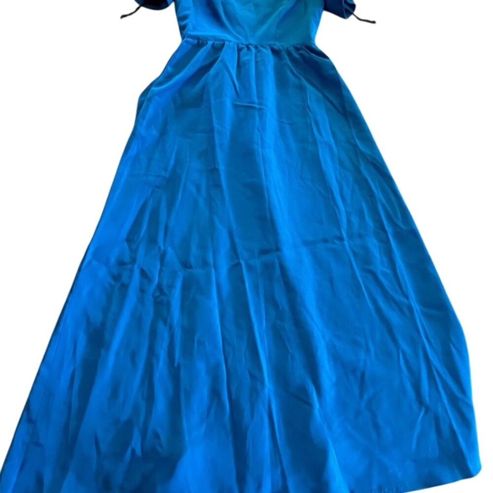 Vintage 80s Women's Blue Maxi Dress Puff Sleeves Ruffle Party Cocktail M